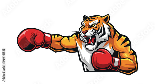 Tiger Boxer Wearing Red Gloves Ready to Strike Fierce Animal Sport Combat Concept
