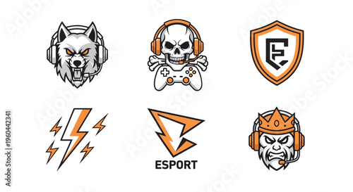 Collection of Fierce Gaming Team Emblems Featuring Wolf Skull Controller Shield Lightning Bolt and Warrior Icons for Esports Branding