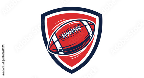 American Football Emblem Shield with Ball Graphic.