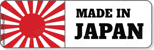 Made in Japan Label Sticker with Rising Sun Flag Design Isolated on White Background