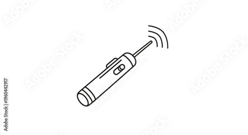 Sleek black and white drawing of a compact signal transmitter with waves