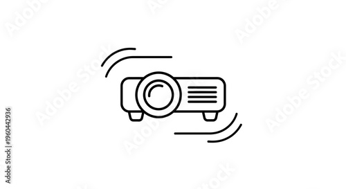 Minimalist line art illustration of a digital projector emitting a wireless signal or light beam