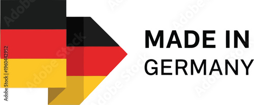 Made in Germany label with German flag arrow symbol for high quality product branding design