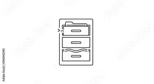 Minimalist line icon of an office filing cabinet, depicting organized document storage and