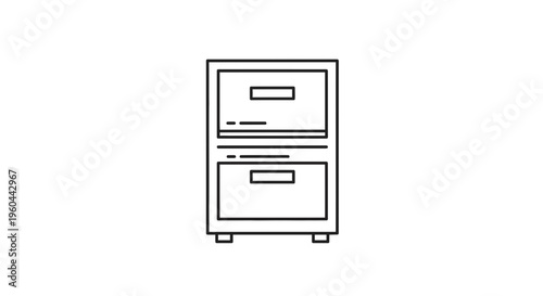 Simple line art icon of a two-drawer office filing cabinet for document storage solutions
