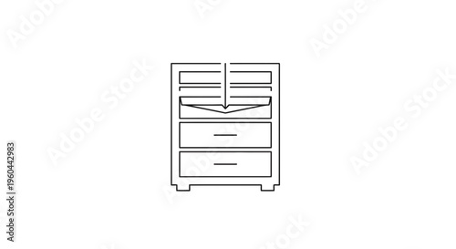 Elegant line art icon of a modern storage cabinet featuring an open compartment and two pull-out