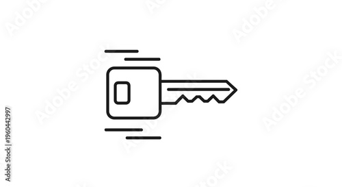 Dynamic black outline illustration of a rapidly moving digital key icon symbolizing swift access