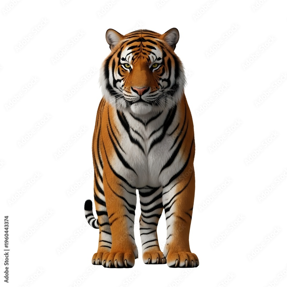 Obraz premium A majestic tiger standing on a plain white background