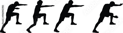 Set of athletic silhouettes showing people climbing stepping or lunging with arms outstretched for fitness sports and obstacle course concepts