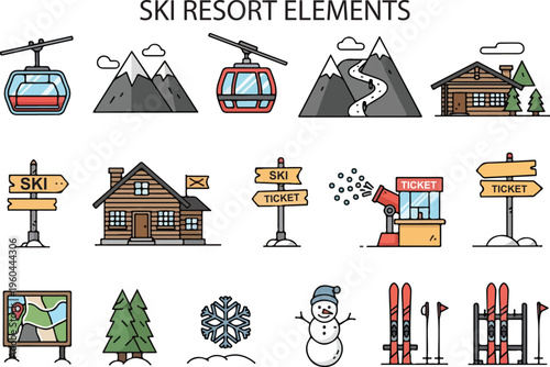 Ski Resort Elements Winter, Illustration Cartoon Collection