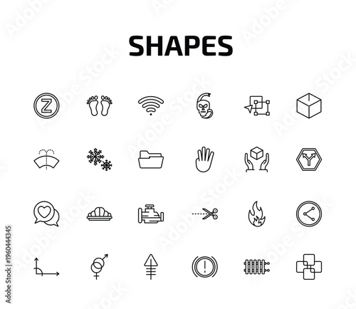 shapes outline icon set. 24 linear vector for ui, web and mobile. thin line z, human foot prints, wireless and more icons.