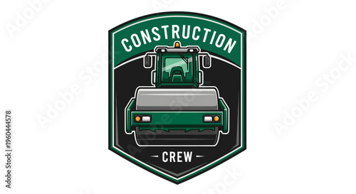 Construction Crew Steamroller Emblem Vector Graphic.