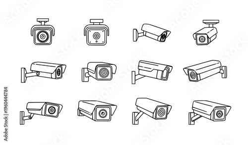CCTV surveillance camera icon collection security system vector illustration set