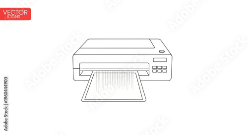 Sleek line art depiction of a home or office printer efficiently producing a document output