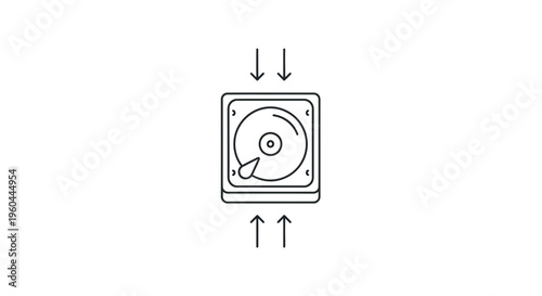 Hard disk drive data flow icon representing storage, input, output, and information management