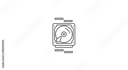 Minimalist line art illustration of a hard disk drive, essential for modern data storage solutions