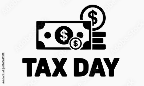 Tax day bold icon with dollar bill and coin symbol — black financial payment deadline concept illustration for accounting, government, and business fiscal design