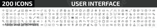 user interface outline icon set. 200 linear vector for ui, web and mobile. thin line crossroad, insolent, line dot chart and more icons.