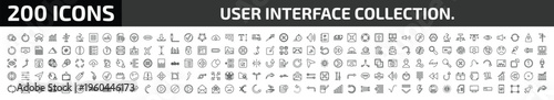 user interface collection. outline icon set. 200 linear vector for ui, web and mobile. thin line wheels, clockwise drawn arrow, digital currency and more icons.