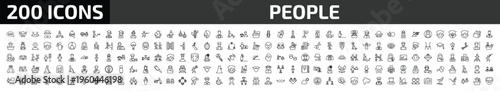people outline icon set. 200 linear vector for ui, web and mobile. thin line chat group, heart in hands, relations and more icons.