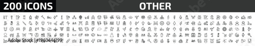 other outline icon set. 200 linear vector for ui, web and mobile. thin line walking to school, star prize, paper list and a pencil and more icons.