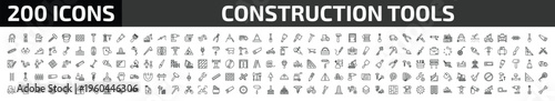 construction tools outline icon set. 200 linear vector for ui, web and mobile. thin line improvement, big clippers, allen keys and more icons.
