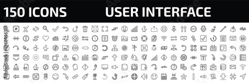 user interface outline icon set. 150 linear vector for ui, web and mobile. thin line look, at, superscript and more icons.
