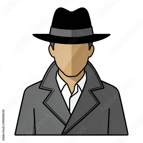 Mysterious Man in Hat and Coat Vector Icon