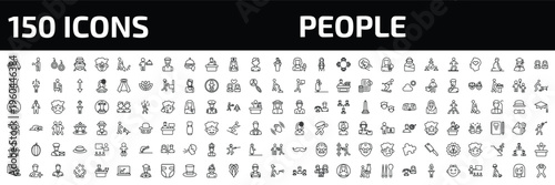 people outline icon set. 150 linear vector for ui, web and mobile. thin line babysitter and child, spindle, and more icons.