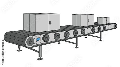 Sophisticated industrial conveyor belt transporting gray cabinets through a factory production line in an efficient process.