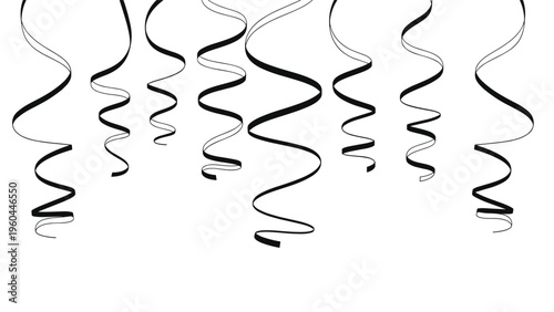 Elegant black and white streamers or curly ribbons hanging from the top provide a festive atmosphere for celebration designs.