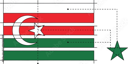 Azerbaijan flag construction sheet with technical drawing lines and geometric proportions for official design standards