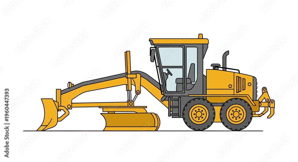 Obraz premium Modern Yellow Grader Machine Construction Equipment Isolated Illustration