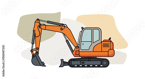 Orange Excavator Machine Construction Vehicle Digital Art