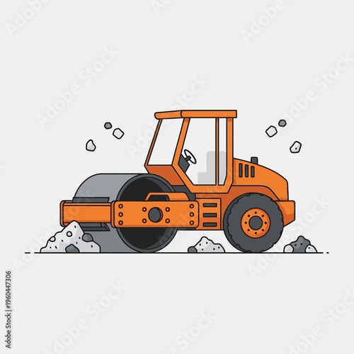 Orange Road Roller Compacting Ground With Debris Construction Machine