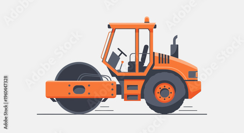Orange Road Roller Construction Machine Isolated On White Background