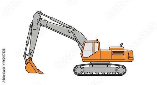 Orange Excavator Machine Construction Vehicle On Tracks Ready For Work