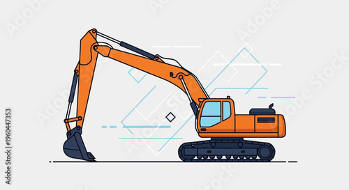 Orange Excavator Machine Construction Vehicle Graphic
