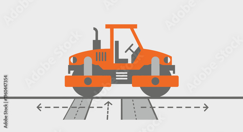 Orange Road Roller Compacting Asphalt Surface Construction Project