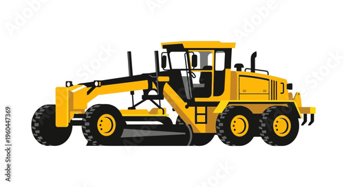 Modern Yellow Grader Construction Vehicle Illustration