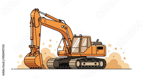 Orange Excavator Machine Illustration For Construction Industry Projects