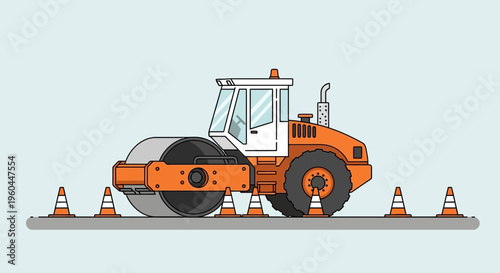 Orange Road Roller Machine Preparing Surface For Paving Industry Construction Site