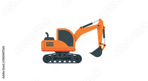 Orange Excavator Machine Illustration On White Background