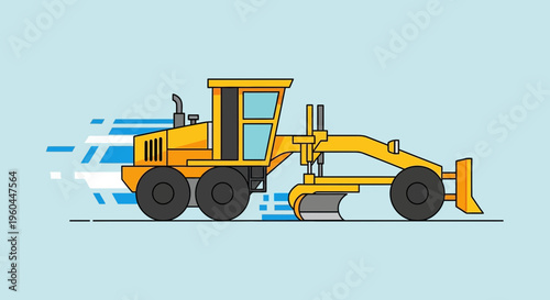 Modern Yellow Grader Machine Working on a Dusty Road Illustration