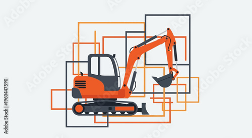 Orange Excavator Machine Illustration Construction Industry Vector Graphic