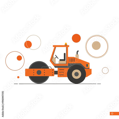 Orange Road Roller Machine Working on Construction Site Illustration