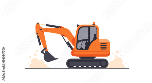 Orange Excavator Machine On A White Background With Dusty Soil