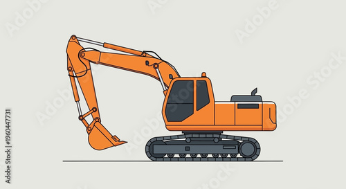 Orange Excavator Machine On Tracks Vector Illustration On A Simple Background