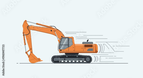 Orange Excavator Machine Moving Fast With Motion Lines Background