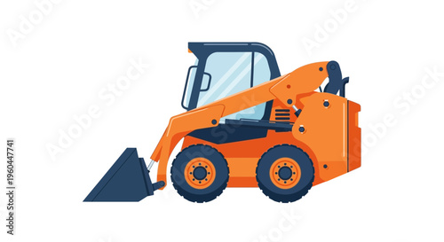 Orange Skid Steer Loader Equipment With Blue Bucket And Wheels